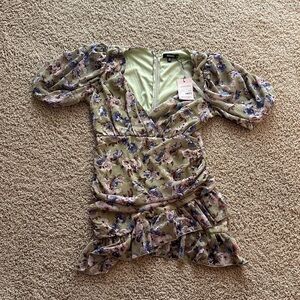 Missguided Floral Dress in Green and Purple